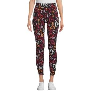 No Boundaries Juniors XXL(19) Blk Valentine Hearts Ankle Leggings High Rise NWT